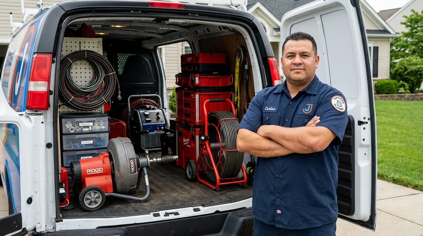 Professional drain cleaning equipment and Johns Plumbing LLC plumber in Emporia