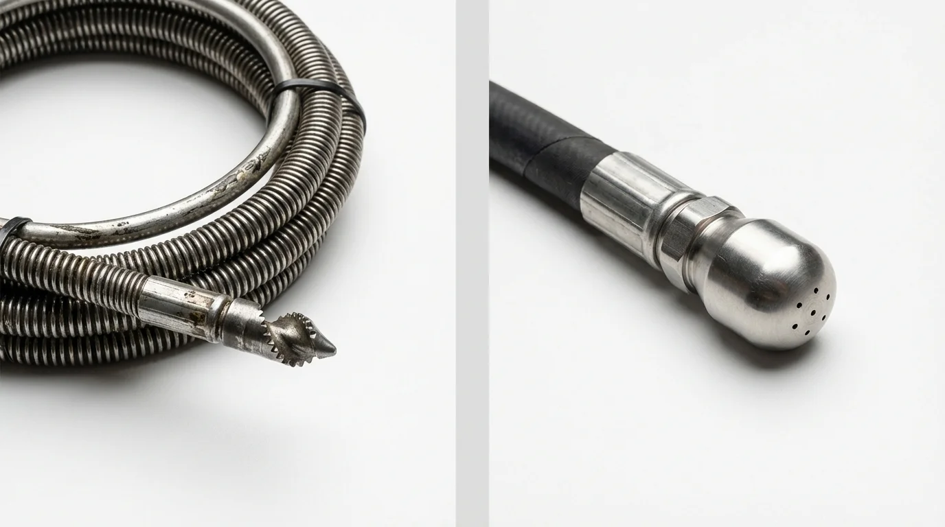 Drain snake cable and hydro jetting nozzle used for drain cleaning in Emporia, KS
