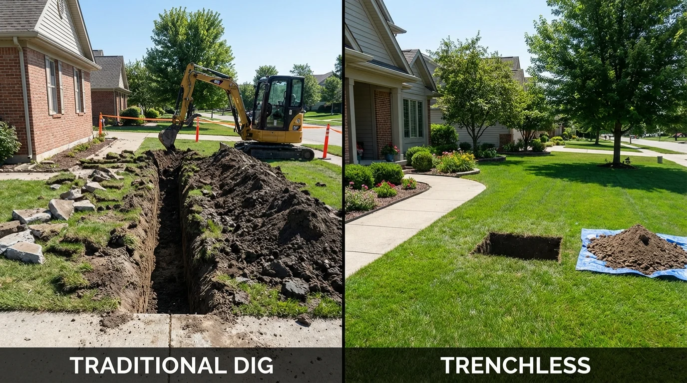 Trenchless sewer repair with minimal yard damage versus traditional excavation in Emporia, KS